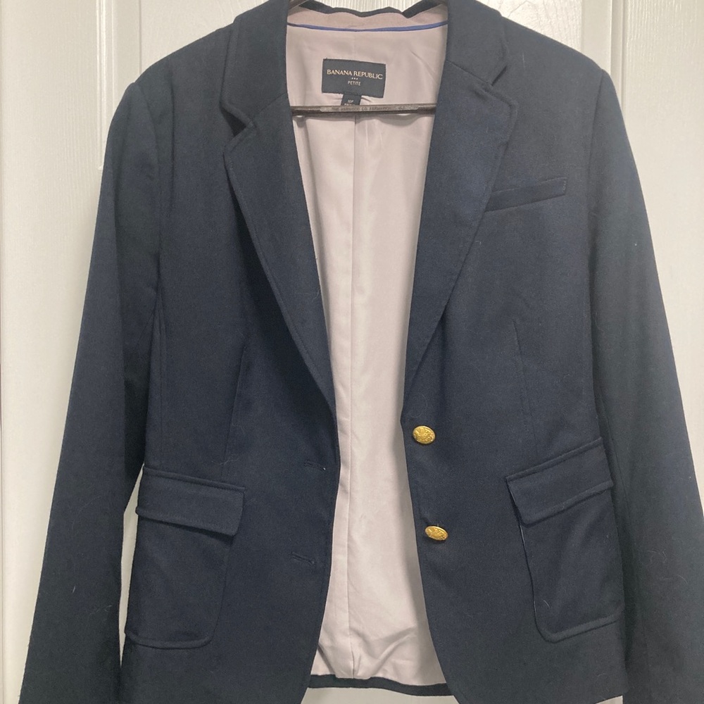 Banana Republic blue blazer size 10 petite gold buttons